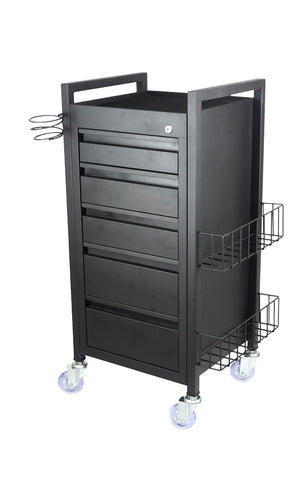 Midnight 5 Drawer Hairdressing Beauty Trolley - Black Frame